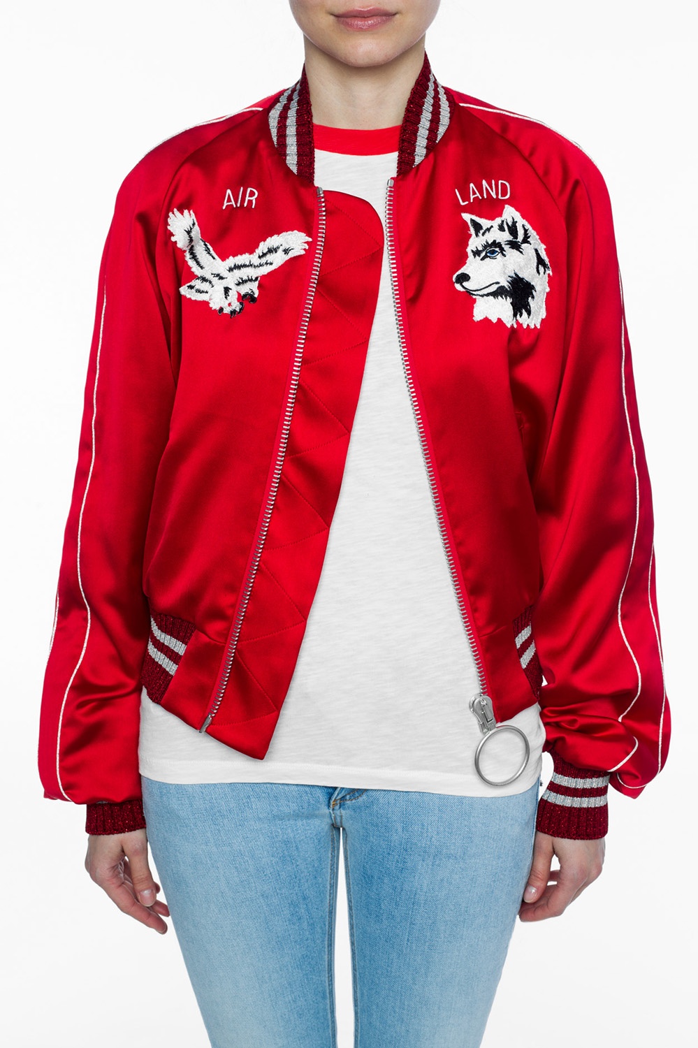 Off white shop red bomber jacket